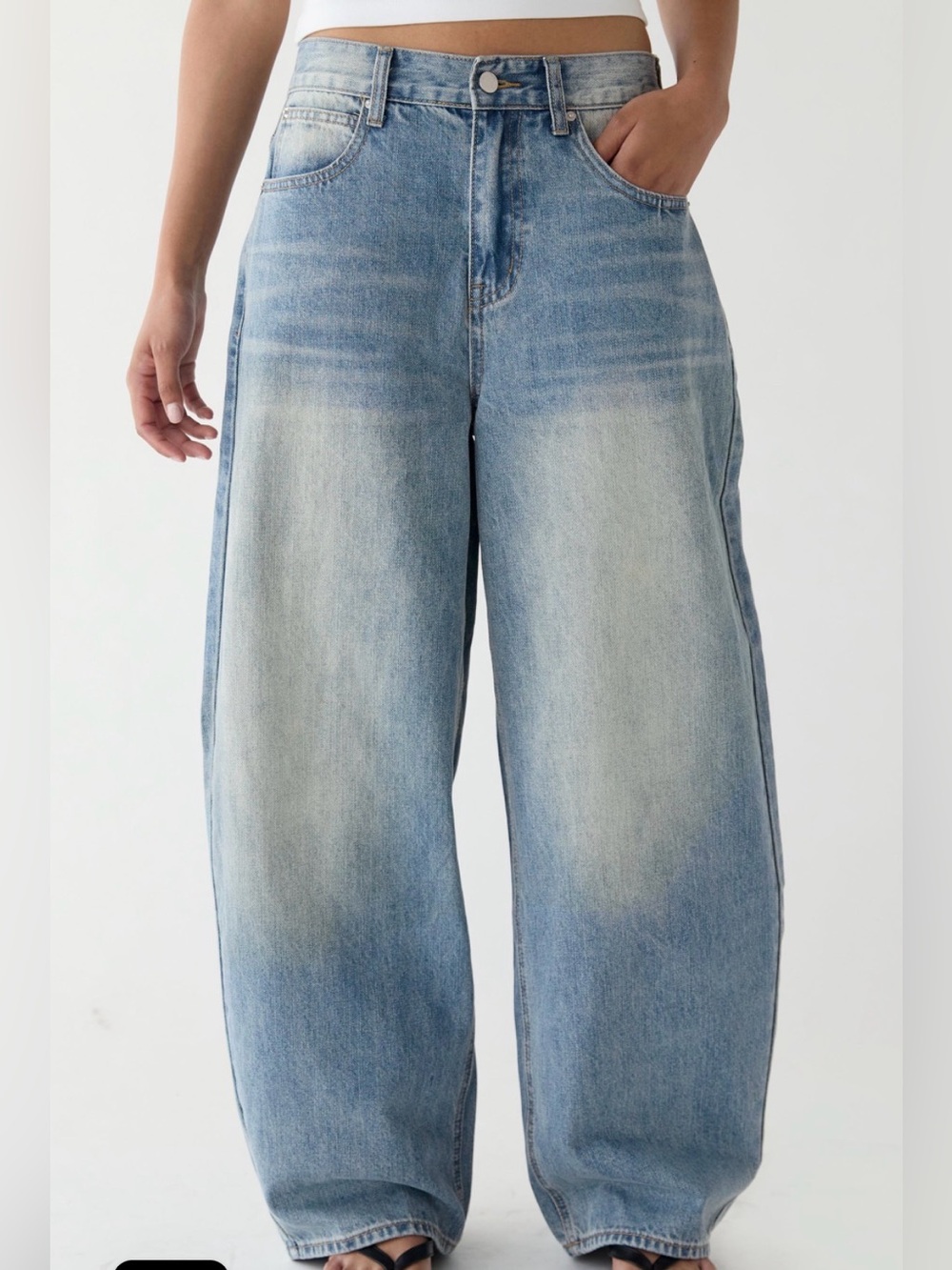 NWT Oak + Fort Curve Barrel Leg Mid Rise Light Wash Denim Jeans Sz XS MSRP $88